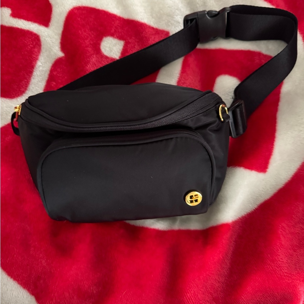 Black Belt Bag with Gold Accents